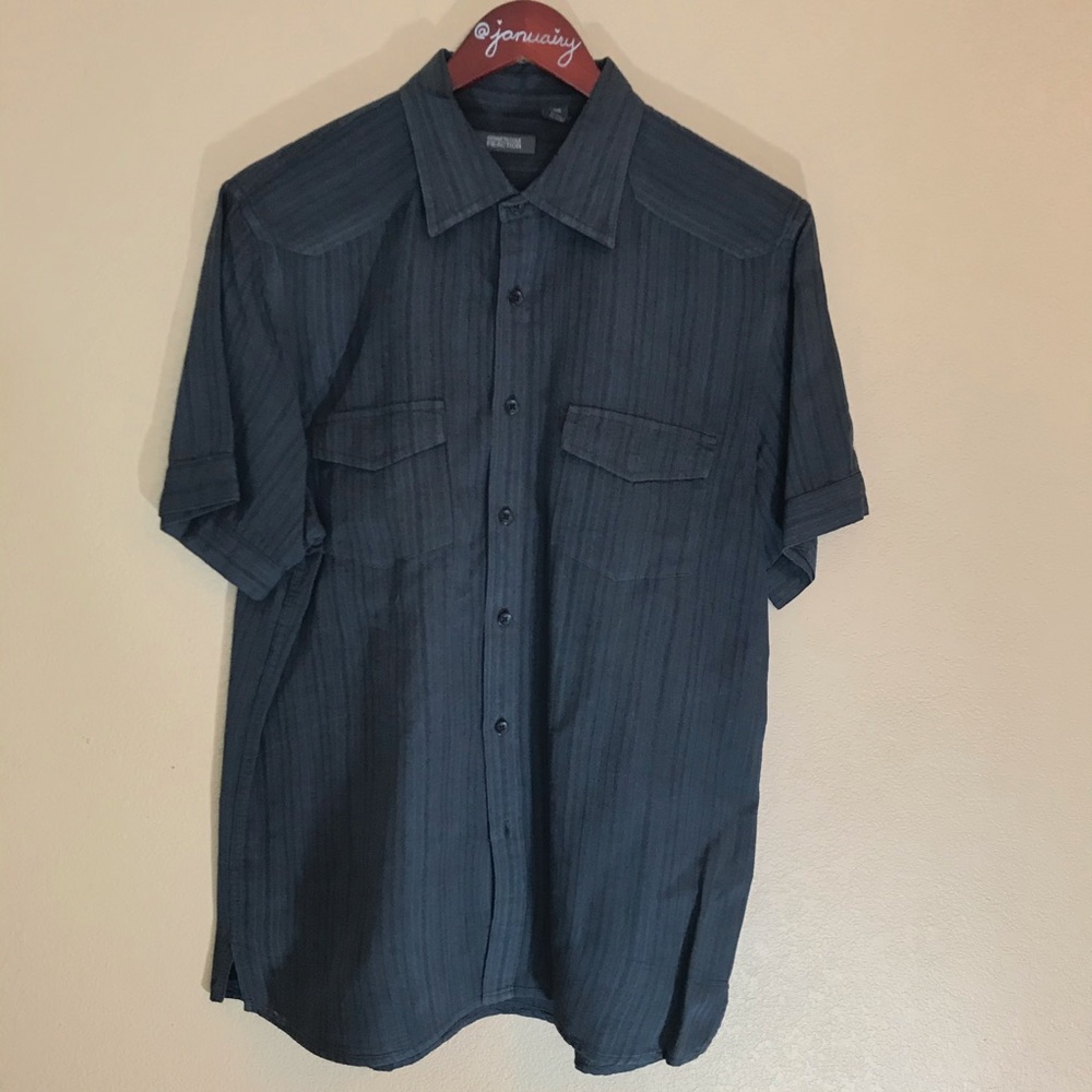 Large short sleeved striped button down shirt
